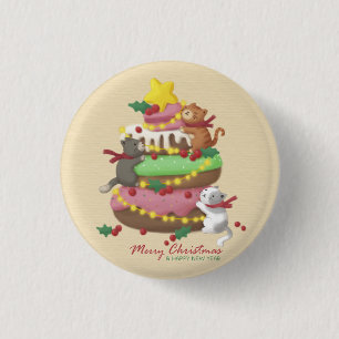 Vrolijk Kerstfeest: Katten & snoepjes Illustratie Ronde Button 3,2 Cm