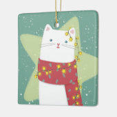 Vrolijk Kerstfeest: Kattenillustratie Keramisch Ornament (Links)