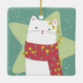 Vrolijk Kerstfeest: Kattenillustratie Keramisch Ornament (Achterkant)