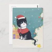 Vrolijk Kerstfeest: Kattenillustratie Kunst Briefkaart (Voorkant / Achterkant)