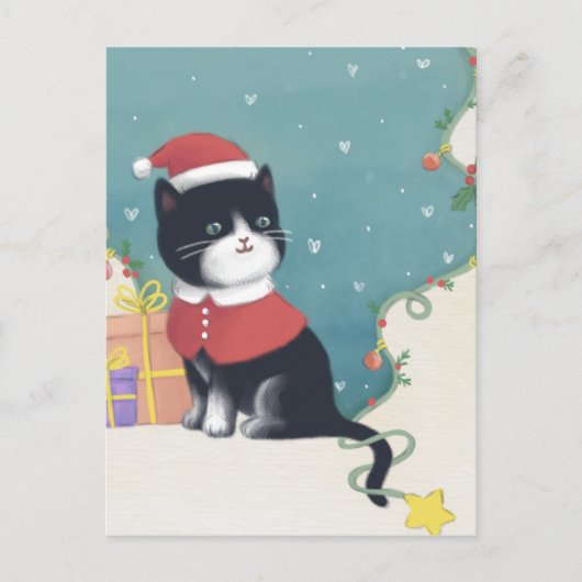 Vrolijk Kerstfeest: Kattenillustratie Kunst Briefkaart (Voorkant)