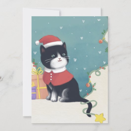 Vrolijk Kerstfeest: Kattenillustratie Kunst Feestdagenkaart (Voorkant)