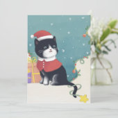 Vrolijk Kerstfeest: Kattenillustratie Kunst Feestdagenkaart (Staand voorkant)