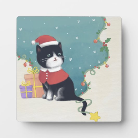 Vrolijk Kerstfeest: Kattenillustratie Kunst Fotoplaat (Voorkant)