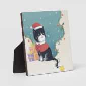 Vrolijk Kerstfeest: Kattenillustratie Kunst Fotoplaat (Voorkant)