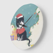 Vrolijk Kerstfeest: Kattenillustratie Kunst Grote Klok (Hoek)