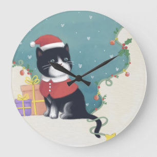 Vrolijk Kerstfeest: Kattenillustratie Kunst Grote Klok