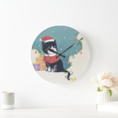 Vrolijk Kerstfeest: Kattenillustratie Kunst Grote Klok (Huis)
