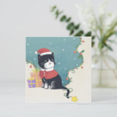 Vrolijk Kerstfeest: Kattenillustratie Kunst Kaart (Staand voorkant)