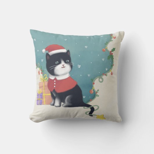 Vrolijk Kerstfeest: Kattenillustratie Kunst Kussen (Voorkant)