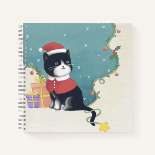 Vrolijk Kerstfeest: Kattenillustratie Kunst Notitieboek (Voorkant)