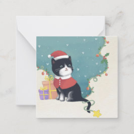 Vrolijk Kerstfeest: Kattenillustratie Kunst Notitiekaartje