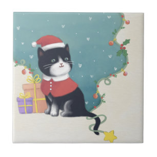 Vrolijk Kerstfeest: Kattenillustratie Kunst Tegeltje