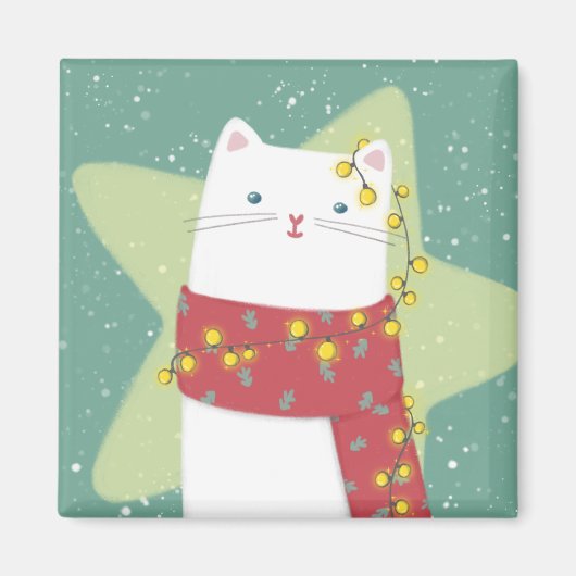 Vrolijk Kerstfeest: Kattenillustratie Magneet (Voorkant)