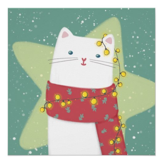 Vrolijk Kerstfeest: Kattenillustratie Perfect Poster (Voorkant)