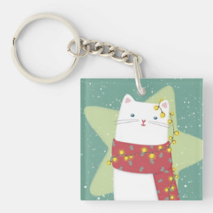 Vrolijk Kerstfeest: Kattenillustratie Sleutelhanger