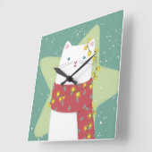Vrolijk Kerstfeest: Kattenillustratie Vierkante Klok (Hoek)