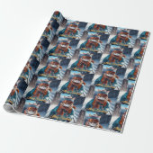 Vrolijk Kerstfeest Kattenskiën Cadeaupapier (Uitgerold)