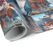 Vrolijk Kerstfeest Kattenskiën Cadeaupapier (Rol Hoek)