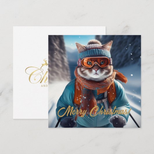 Vrolijk Kerstfeest Kattenskiën Feestdagenkaart (Voorkant / Achterkant)
