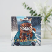 Vrolijk Kerstfeest Kattenskiën Feestdagenkaart (Staand voorkant)