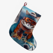 Vrolijk Kerstfeest Kattenskiën Grote Kerstsok (Voorkant (Hangend))
