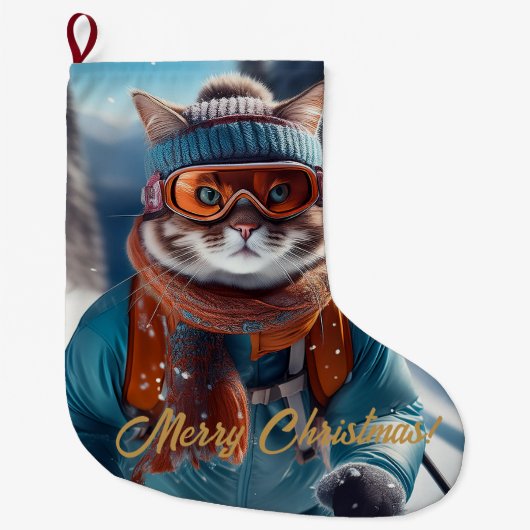 Vrolijk Kerstfeest Kattenskiën Grote Kerstsok (Voorkant)