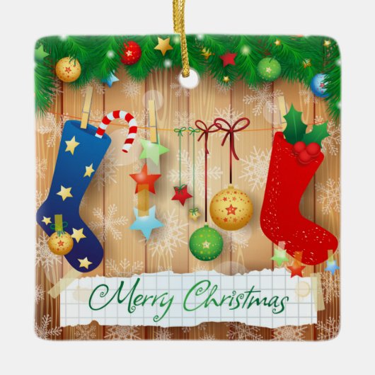 Vrolijk kerstfeest keramisch ornament (Voorkant)