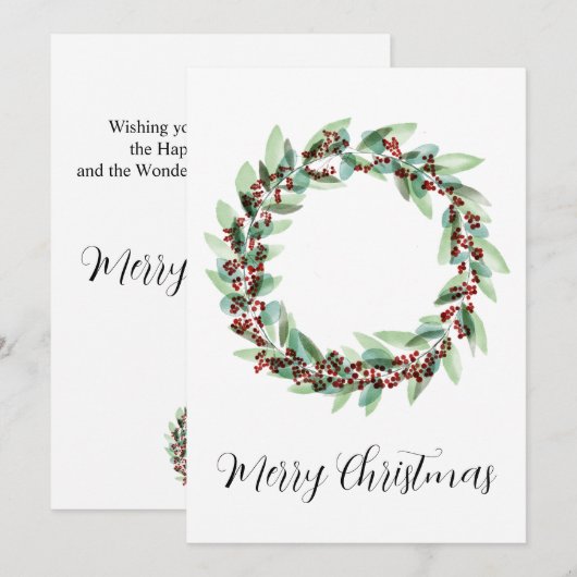 Vrolijk kerstfeest, kerst bessen krans feestdagenkaart (Voorkant / Achterkant)
