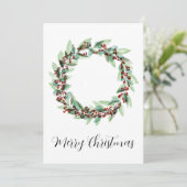 Vrolijk kerstfeest, kerst bessen krans feestdagenkaart (Staand voorkant)