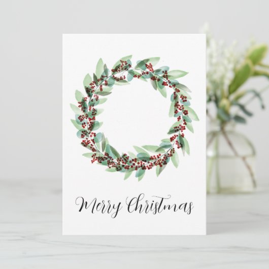 Vrolijk kerstfeest, kerst bessen krans feestdagenkaart (Staand voorkant)