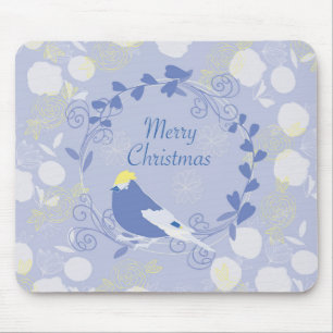vrolijk kerstfeest, kerst,vogel,bloemen, natuur, p muismat