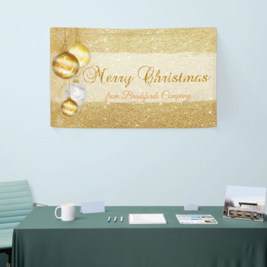 Vrolijk kerstfeest, kerstbalken, glitterij spandoek (Beurs)