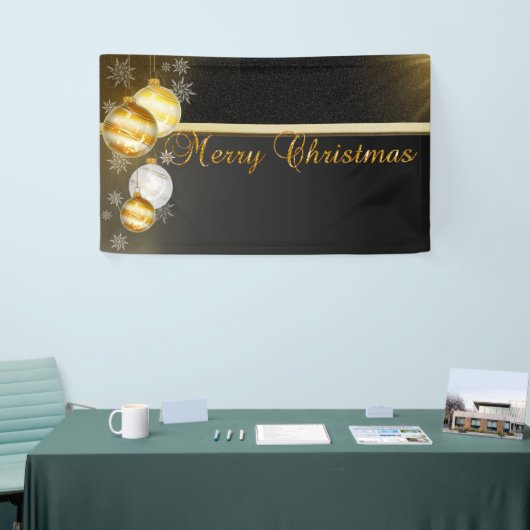 Vrolijk kerstfeest, kerstbalken, zwart spandoek (Beurs)