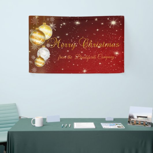 Vrolijk kerstfeest, kerstbalken, zwart spandoek (Beurs)