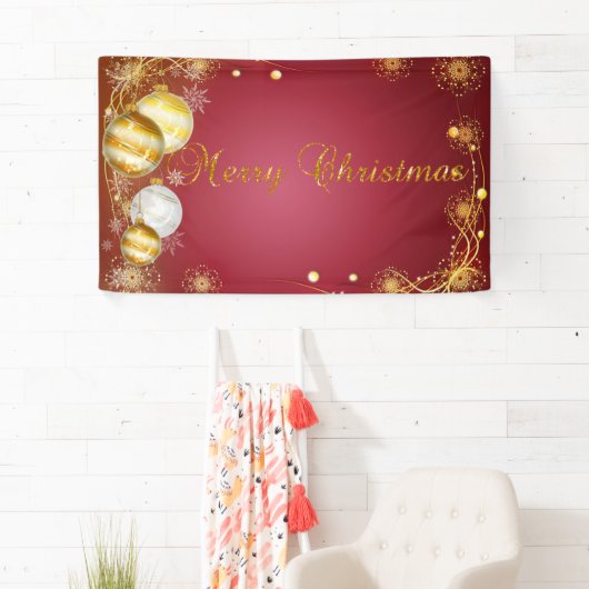 Vrolijk kerstfeest, kerstballen, rood spandoek (Insitu)