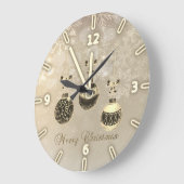 Vrolijk kerstfeest, kerstballen, sneeuwvlokken grote klok (Hoek)