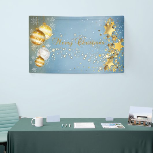 Vrolijk kerstfeest, kerstballen, sterren, sparkle spandoek (Beurs)