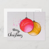 Vrolijk kerstfeest, kerstballen waterverf feestdagenkaart (Voorkant / Achterkant)