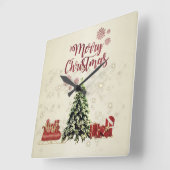 Vrolijk kerstfeest, kerstbomen, Cadeaus, Sleigh  Vierkante Klok (Hoek)