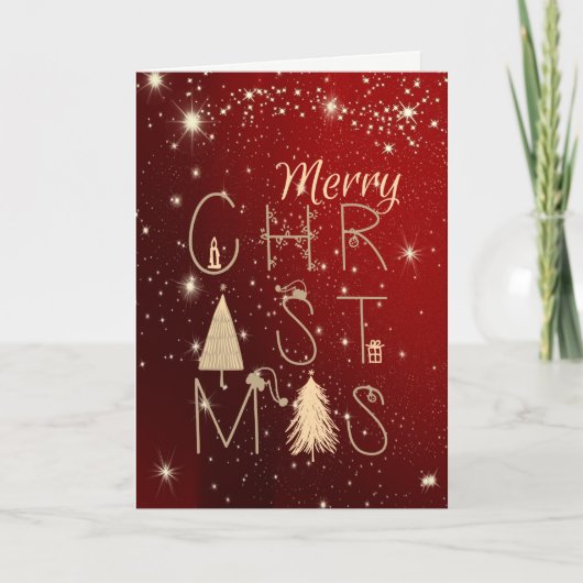 Vrolijk kerstfeest, kerstbomen rood feestdagen kaart (Voorkant)