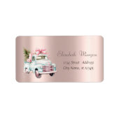 Vrolijk kerstfeest, kerstboom, Blue Car Roos Gold Etiket (Voorkant)