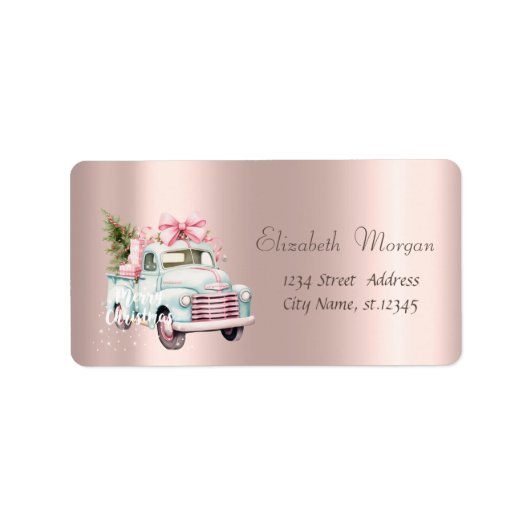 Vrolijk kerstfeest, kerstboom, Blue Car Roos Gold Etiket (Voorkant)