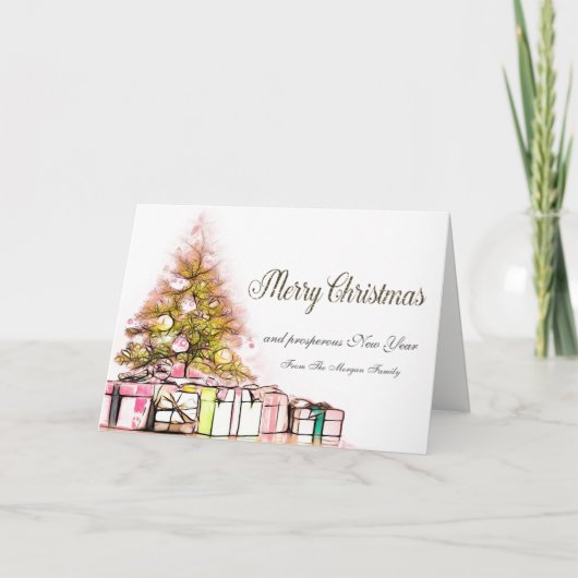 Vrolijk kerstfeest, kerstboom, Cadeaus Feestdagen Kaart (Voorkant)