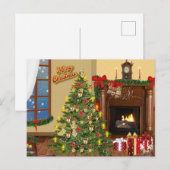 Vrolijk kerstfeest kerstboom en cadeautjes feestdagenkaart (Voorkant / Achterkant)