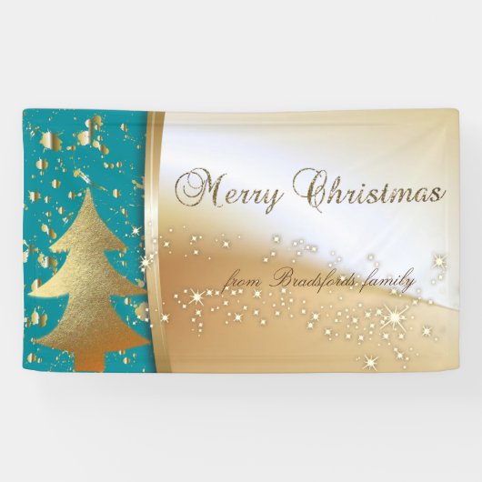 Vrolijk kerstfeest, kerstboom, Faux Gold Spandoek (Horizontaal)