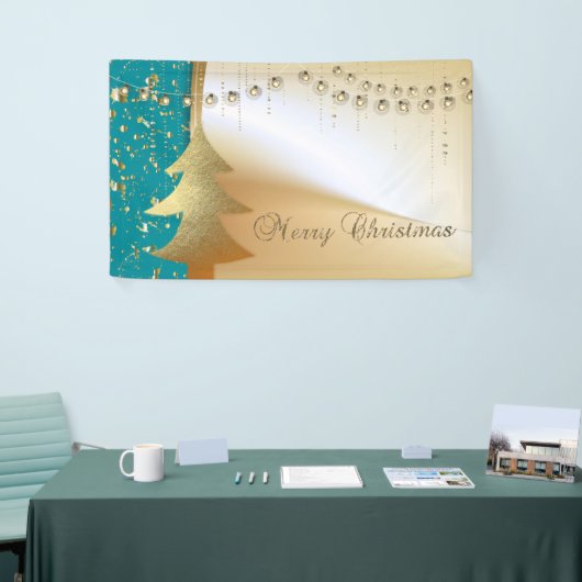 Vrolijk kerstfeest, kerstboom, Faux Gold Spandoek (Beurs)