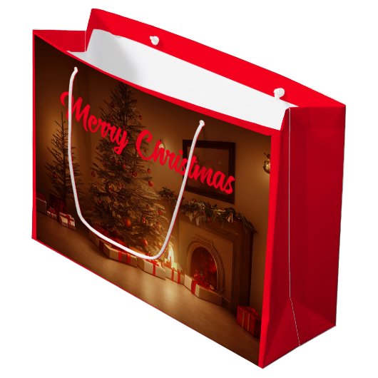 Vrolijk kerstfeest. Kerstboom met Cadeaus Groot Cadeauzakje (Voorkant Gekanteld)