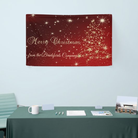 Vrolijk kerstfeest, kerstboom, rood, bedrijf spandoek (Beurs)