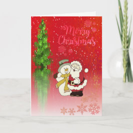 Vrolijk kerstfeest, kerstboom, Santa Claus Snowman Feestdagen Kaart